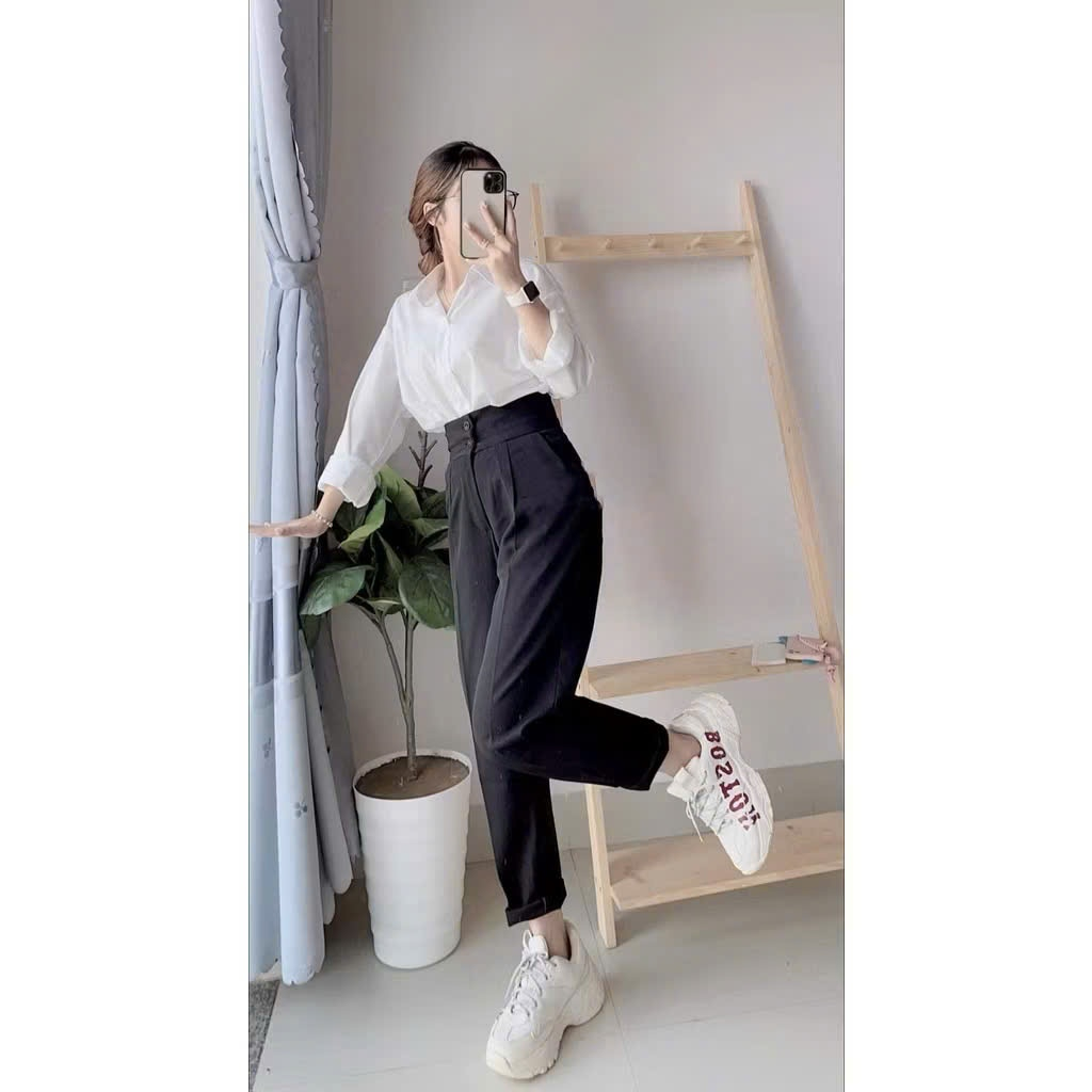 Quần tây nữ công sở lưng cao ống baggy 2 cúc đi học CAMA STORE QT01