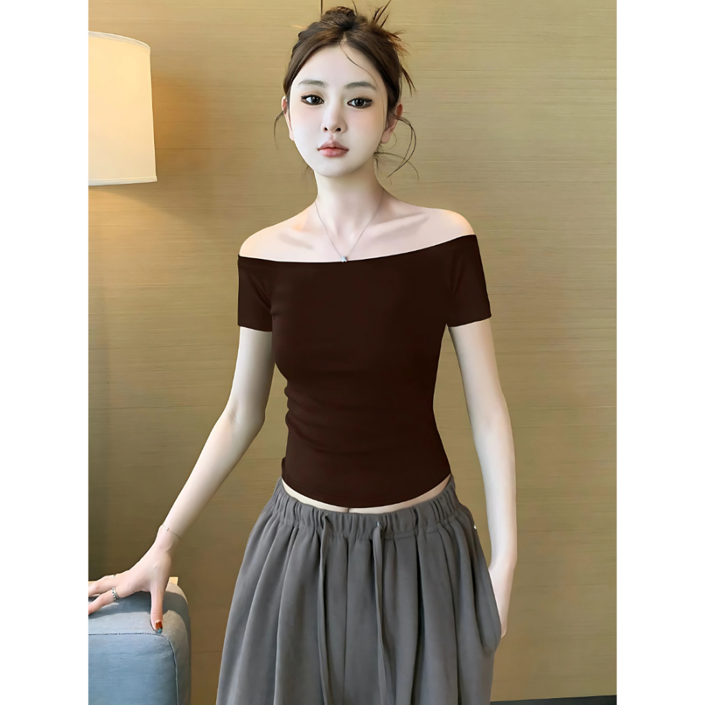 (DEAL MỞ BÁN ) Áo trễ vai ngắn tay ngắn tay ôm body cotton basic -BYJANE-606 | BigBuy360 - bigbuy360.vn