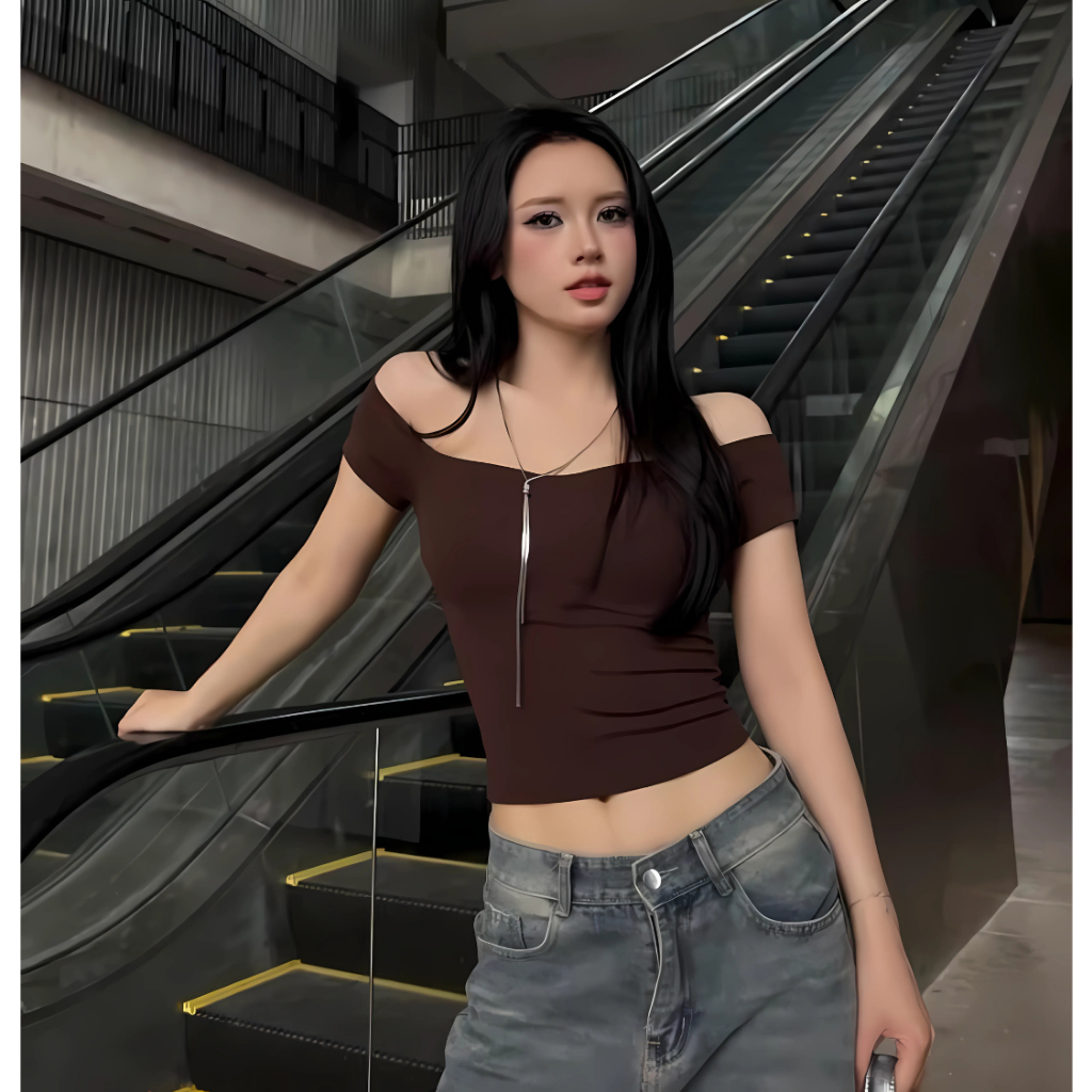 (DEAL MỞ BÁN ) Áo trễ vai ngắn tay ngắn tay ôm body cotton basic -BYJANE-606 | BigBuy360 - bigbuy360.vn