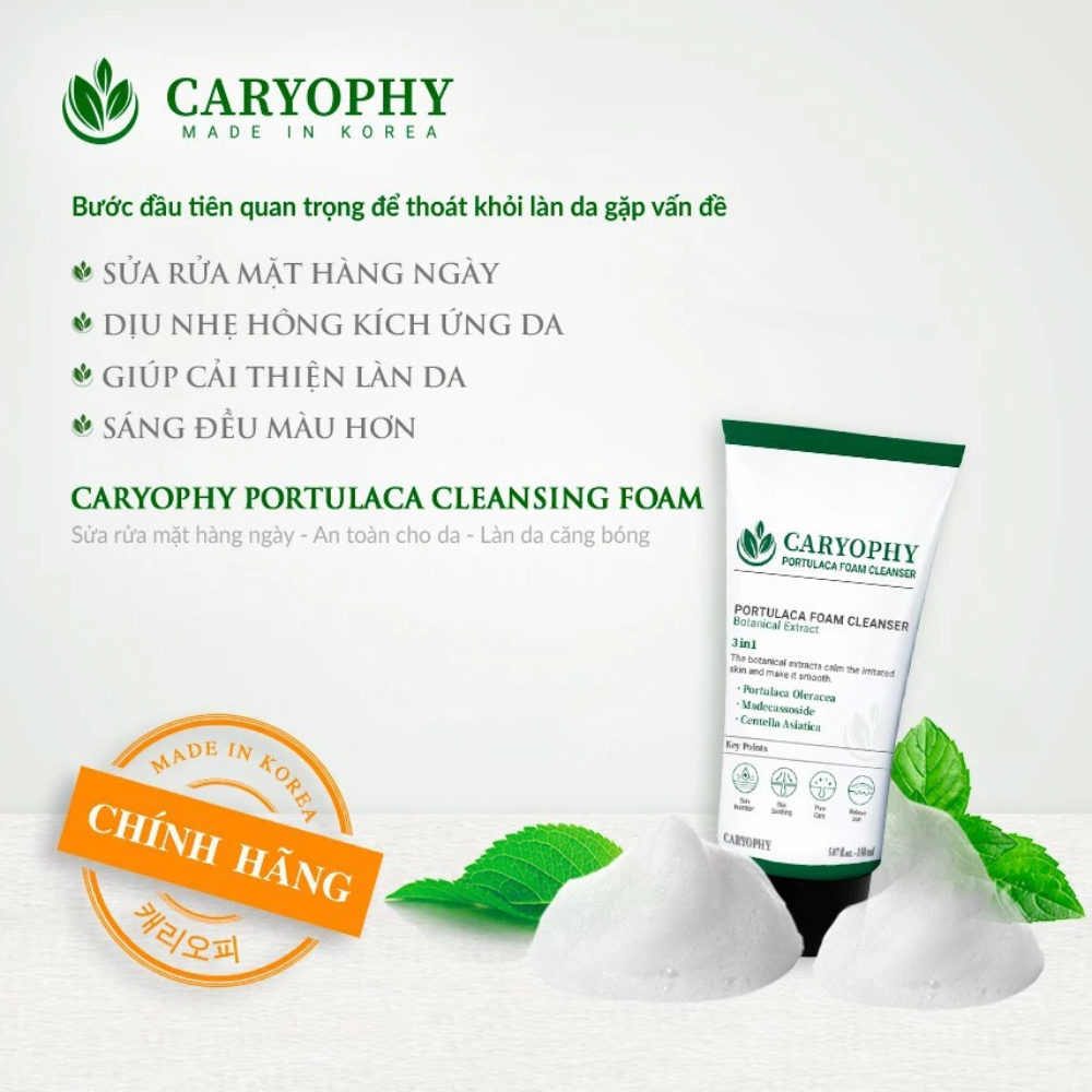 Sữa Rửa Mặt Giảm Mụn, Kiềm Dầu Caryophy Portulaca Foam Cleanser 150ml