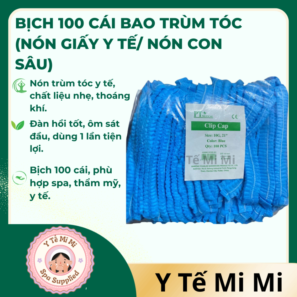 Bịch 100 cái bao trùm tóc (Nón giấy y tế/ nón con sâu)