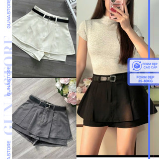  Quần Short Đùi Giả Váy Chân váy Chỉ Nổi Lưng Cạp Cao Tà Trước Xếp Lệch Kiểu Dáng Hàn Quốc. 