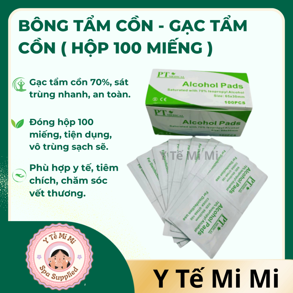 Bông tẩm cồn - Gạc tẩm cồn ( hộp 100 miếng )