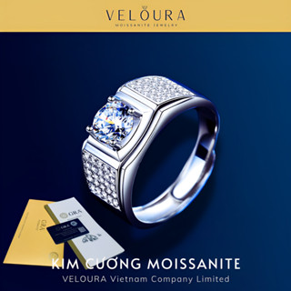 Nhẫn Nam Kim Cương Moissanite 1 Carat - Chính Hãng VELOURA - Bản Vuông Luxury Cao Cấp | GRA VJN028