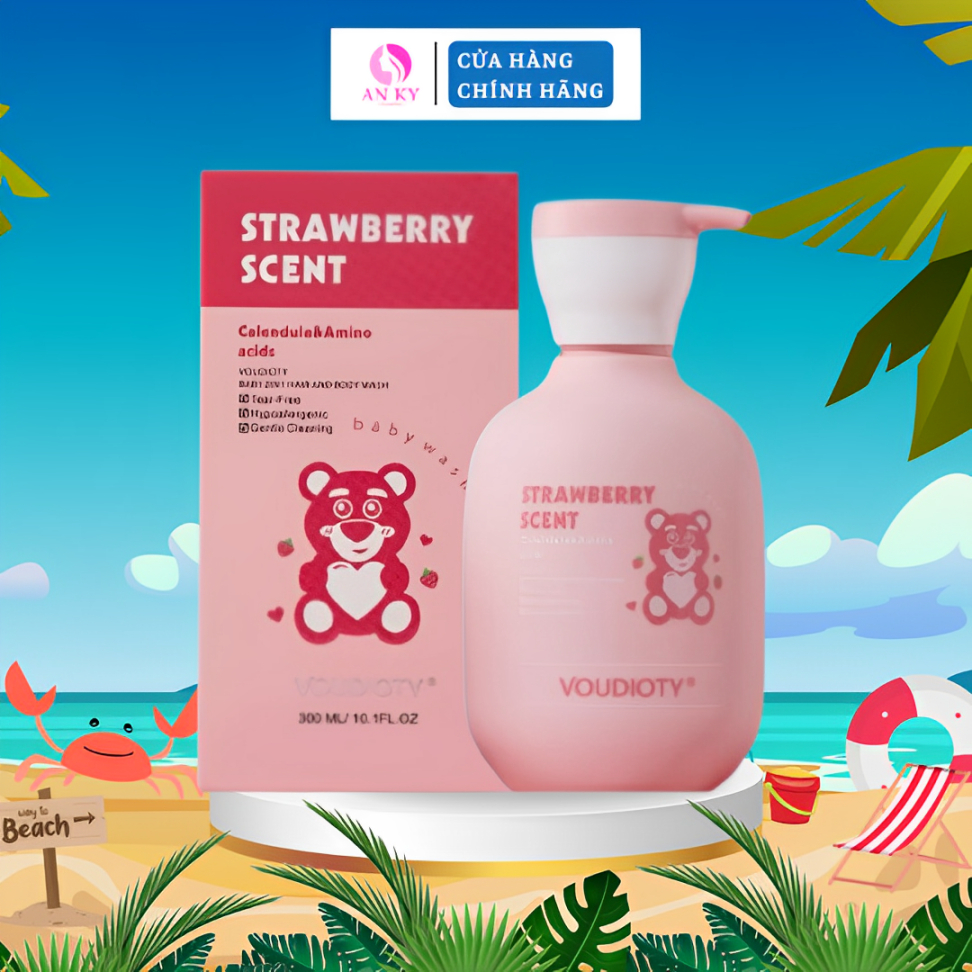 Sữa Tắm Gội Gấu Dâu Voudioty Giúp Làm Sạch, Dưỡng Ẩm Cho Da Và Tóc Cho Bé 300ml