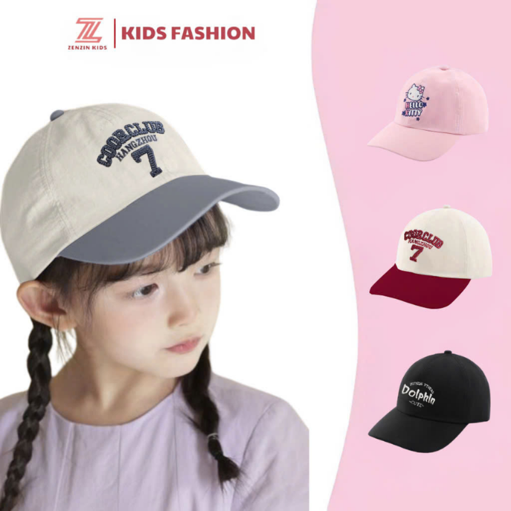 Mũ lưỡi trai trẻ em từ 3-10 tuổi ZENZIN KIDS cho bé trai và bé gái thêu chữ CoorClub, Kuromi Hellokitty Boston cho bé