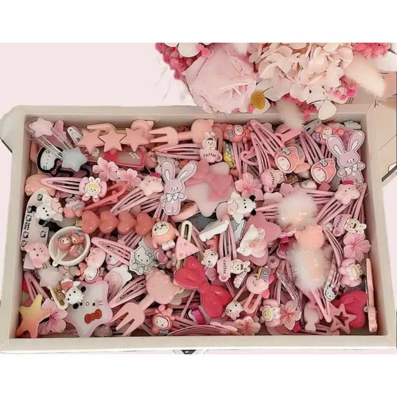 Sét 50 kẹp tóc mẫu dành cho bé yêu bé điệu,  KẸP TÓC XINH - MÃ: KEP2597  Sét 50 kẹp tóc màu hồng mẫu