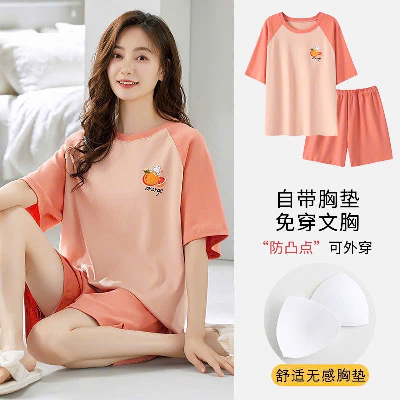 Đồ bộ đồ mặc nhà nữ mùa hè quần đùi vải cotton co giãn thoáng mát đồ bộ có may sẵn đệm mút ngực