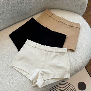  Quần short kaki lưng thấp nữ HHVINTAGE kiểu móc cài dáng ôm vải kaki co giãn JPant A95 