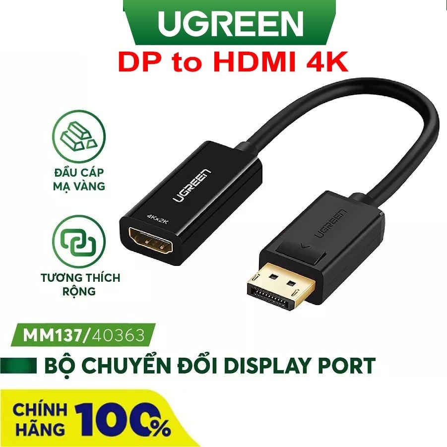 Cáp Chuyển Displayport Sang HDMI Hỗ Trợ 4Kx2K Ugreen 40363 - Hàng Chính Hãng