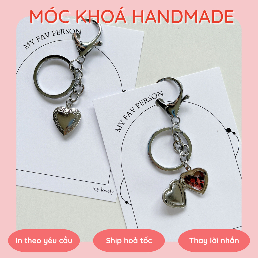 Móc khoá trái tim kim loại không gỉ lồng ảnh in theo yêu cầu molli.store__