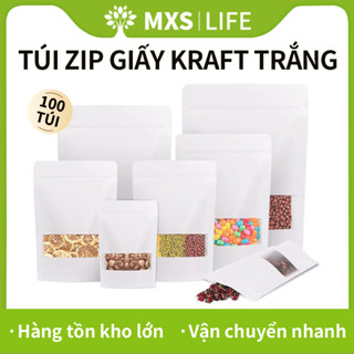   100 cái  Túi Zip Giấy Kraft Trắng Túi Zip Giấy Đựng Thực Phẩm Full Size 