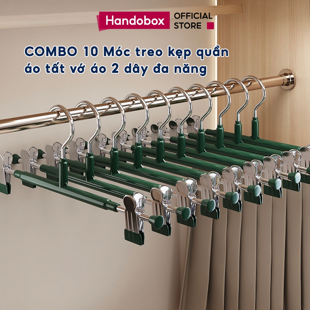 COMBO Móc Kẹp Quần Áo Chống Trượt Chống Gió Handobox Móc Treo Đồ Trẻ Em Tất Vớ Váy Áo 2 Dây