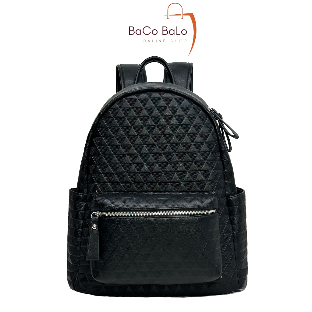 Balo Da Đi Học Size 40cm - Họa Tiết Tam Giác - 888, Vừa A4 Atlat Laptop 14ich, Chất Liệu Da PU, Hàng