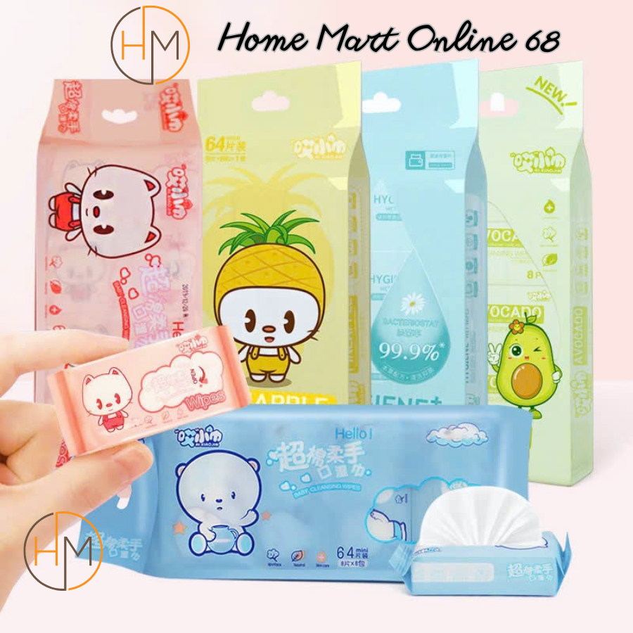 Combo 5 bịch to = 40 gói nhỏ khăn ướt mini tiện lợi đi chơi, du lịch