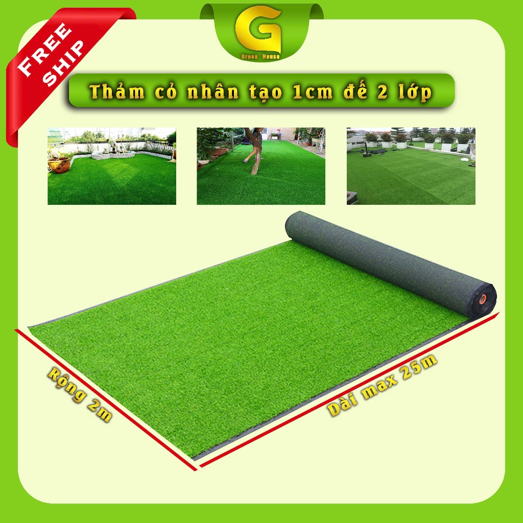 Cỏ nhân tạo 1cm decor sân vườn nhà cửa, khu vui chơi, công viên