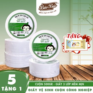 [Combo 5 Cuộn tặng 1 khăn ướt] Giấy vệ sinh công nghiệp  lớn 500g Bảo Bảo- mềm mịn, tan trong nước