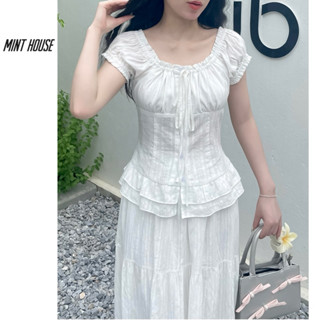 ÁO KIỂU NỮ TRẮNG, TAY CÁNH TIÊN BÁNH BÈO DÁNG ÔM, CHẤT ĐẸP SET