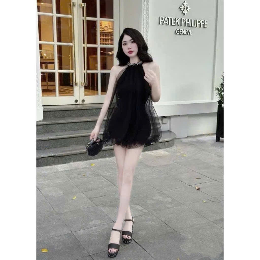 [V.05]: Váy Yếm Tơ Đính Đá Cổ Form Suông Bồng Lót Ren 2 Màu Sang Chảnh Kèm Quần Bảo Hộ (Ảnh Thật Trải Sàn) Lollaye | BigBuy360 - bigbuy360.vn