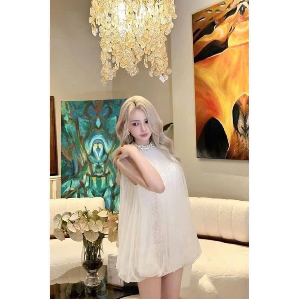 [V.05]: Váy Yếm Tơ Đính Đá Cổ Form Suông Bồng Lót Ren 2 Màu Sang Chảnh Kèm Quần Bảo Hộ (Ảnh Thật Trải Sàn) Lollaye | BigBuy360 - bigbuy360.vn