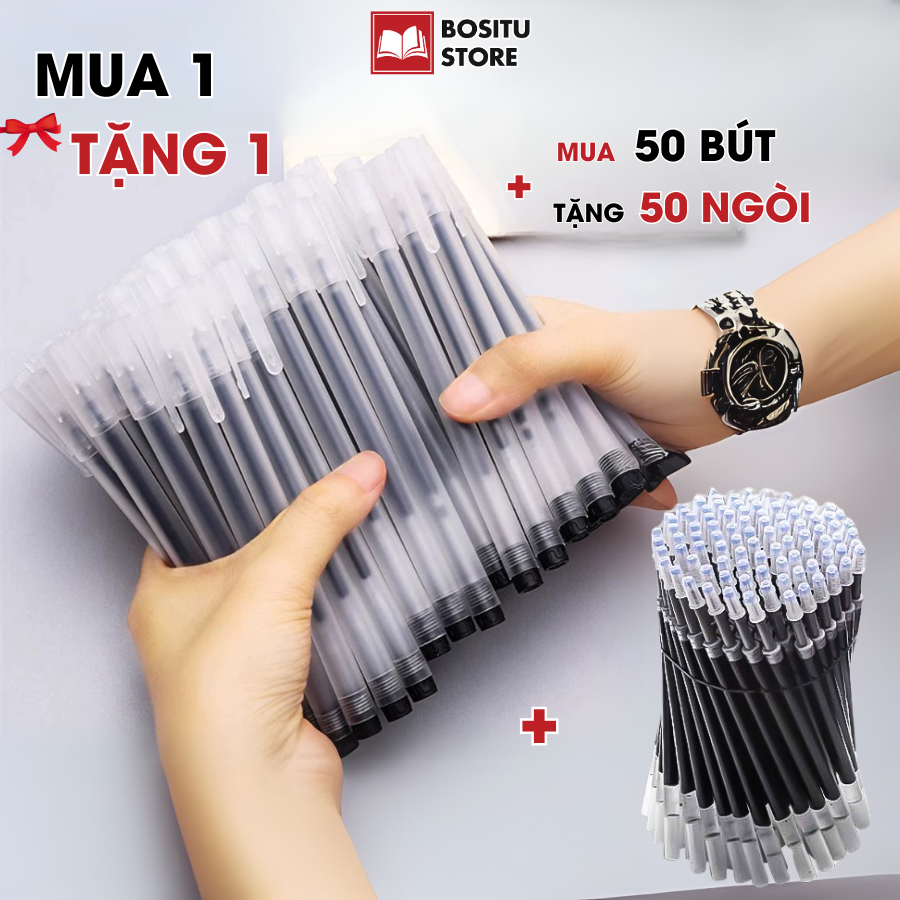 [MUA 1 TẶNG 1] Bút Mực Gel SET 50 Bút Tặng 50 Ngòi Thay, Bút Bi Học Sinh, Văn Phòng Phẩm Giá Rẻ Mực 