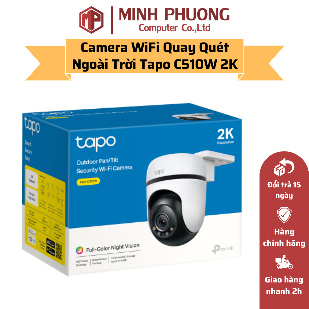 Camera WiFi Quay Quét Ngoài Trời Tapo C510W - Độ Phân Giải 2MP - Quay Quét 360 Độ