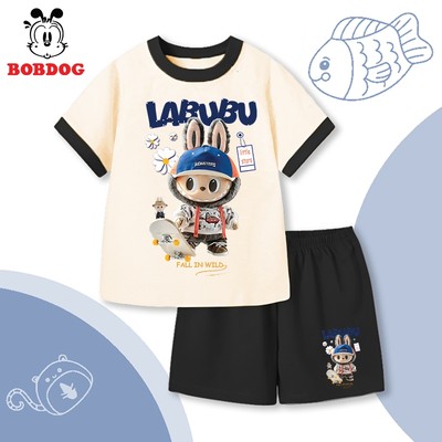 Đồ bộ bé trai BOBDOG set quần áo chất liệu cotton in hình Labubu cute N-KS42 mới nhất cho bé