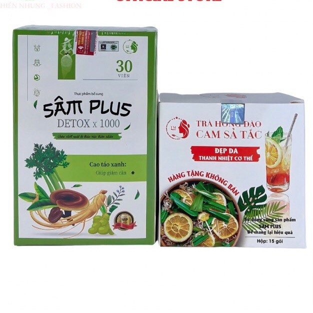 Kẹo Giảm Cân Sâm Plus Detox x 1000 Và Trà Hồng Đào Cam Sả Tắc Hỗ Trợ Giảm Cân An Toàn Hiệu Quả