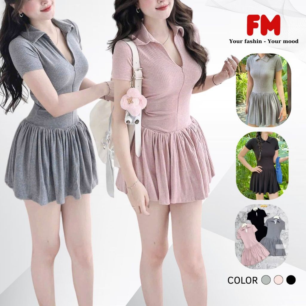 Váy Polo Chữ A Ngắn Xòe Nữ FMSTYLE cổ bẻ ngắn tay dây kéo trước tôn da tôn dáng Size S M 25040206