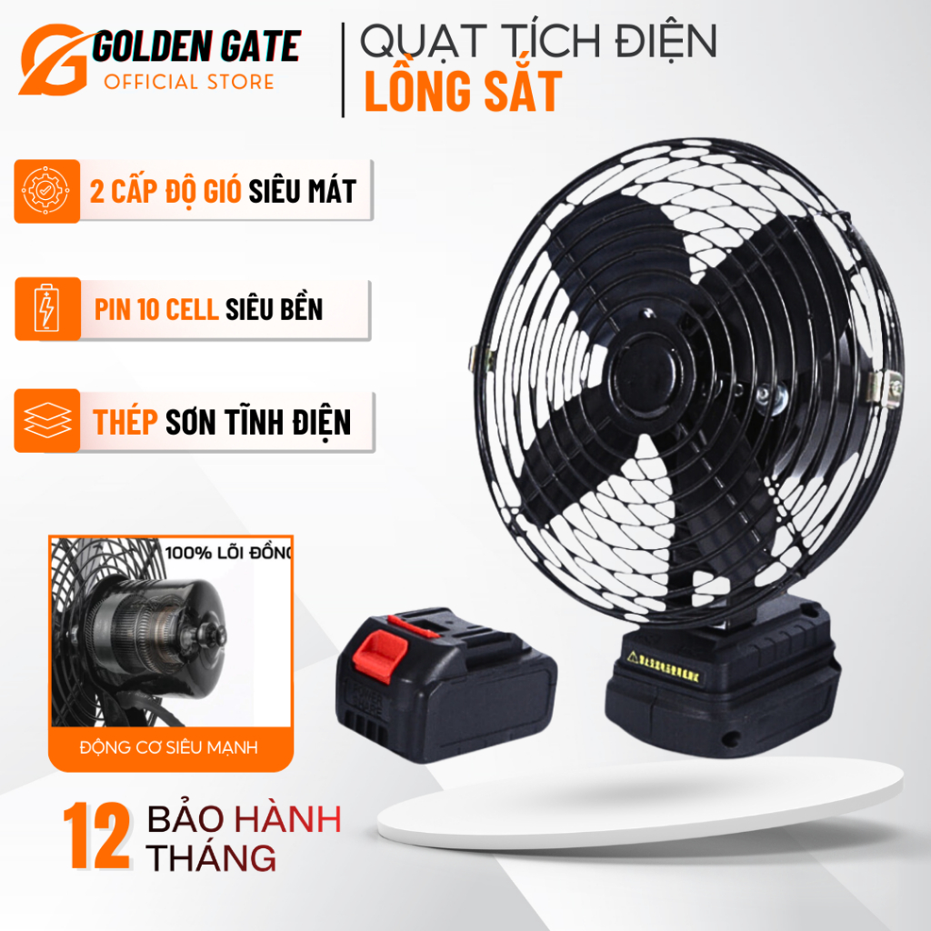 Quạt Tích Điện Lồng Sắt MAKITA Đế Pin 21V - 2 Mức Gió, Sử Dụng Liên Tục 3 - 5 Tiếng, Kích Thước 8 Inch