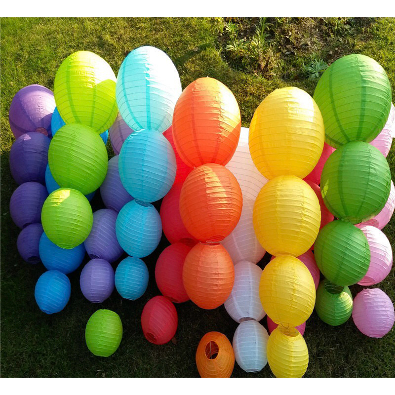 MÀU MỚI ĐỦ SIZE - Lồng Đèn Giấy Lụa Nhiều Màu Trang Trí Tiểu Cảnh Trung Thu, Tết, Decor Nhà Hàng, Shophouse Giá Rẻ