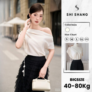 Áo lụa nữ lệch vai, áo nữ thiết kế trễ vai có Bigsize by Shi Shang AKL01