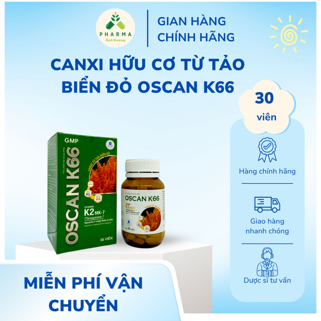 Canxi hữu cơ từ tảo biển đỏ OSCAN K66 hỗ trợ chắc xương phát triển chiều cao lọ 30 viên