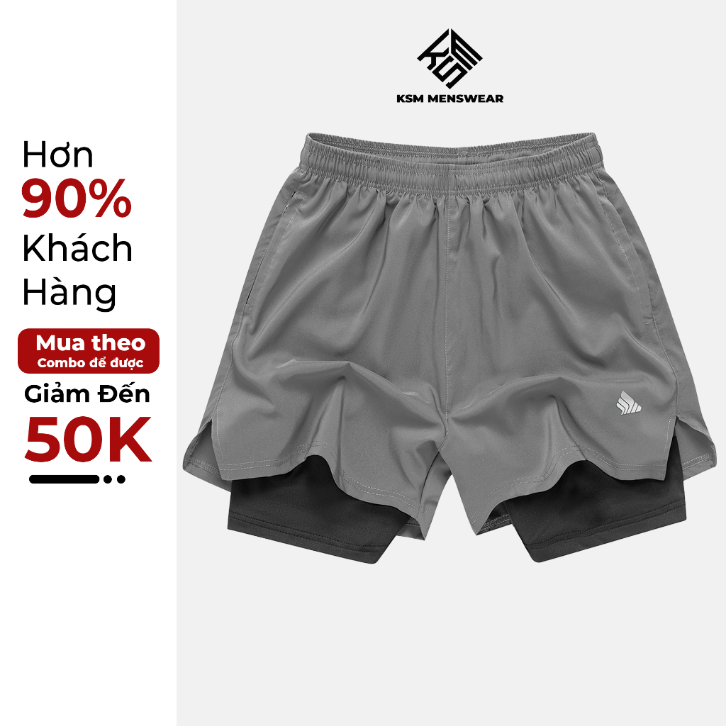 Quần Đùi Short Thể Thao Ngắn 2 Lớp Tập Gym Nam KSM Store Xẻ V, Túi Zip Phù Hợp Chạy Bộ, Bơi Q209