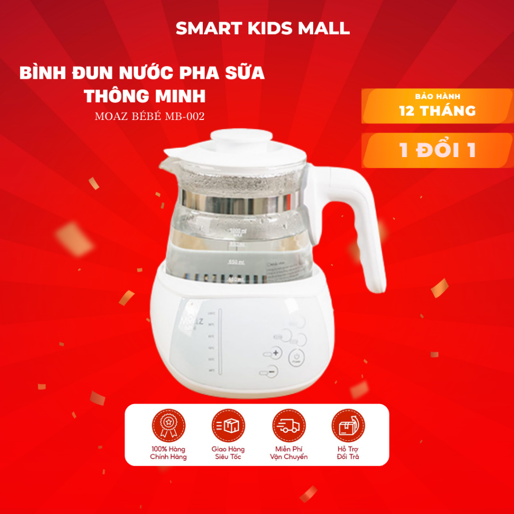 Bình đun nước pha sữa Moaz Bebe MB002 - MB099 khử clo, pha sữa, pha trà, pha cafe bảo hành 12 tháng