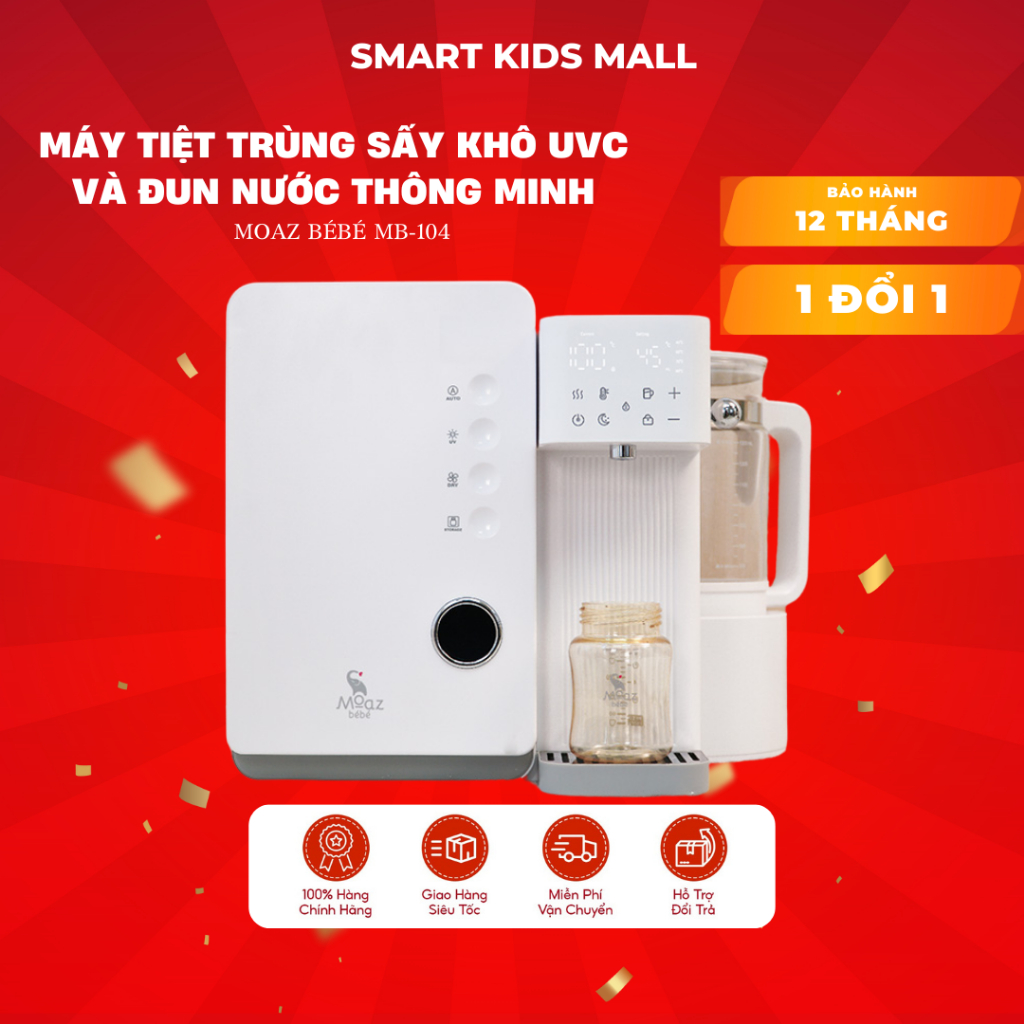 Máy tiệt trùng sấy khô UVC và đun nước thông minh Moaz BéBé MB104 bảo hành 12 tháng