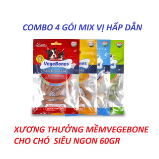  Combo 4 gói xương gặm dinh dưỡng cho chó Vegebones  70g gói   Snack chó gặm mềm sạch răng 