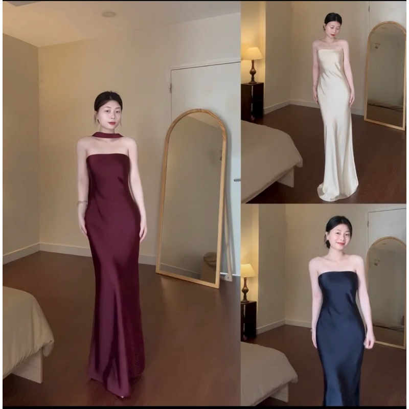 Đầm Lụa Cúp Kèm Joker Cổ Dáng Dài Flora Sang Chảnh