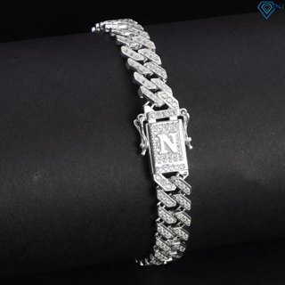 Vòng tay cuban bạc nam đính đá sang trọng bản nhỏ 8mm khoá hộp gắn chữ theo tên độc đáo LTA0147 - Trang Sức TNJ