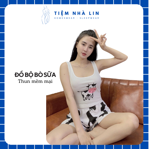 Đồ ngủ 2 dây gợi cảm, Đồ ngủ bò sữa sexy mặc ngủ thoái mái dễ thương DN068 | Tiệm nhà Lin