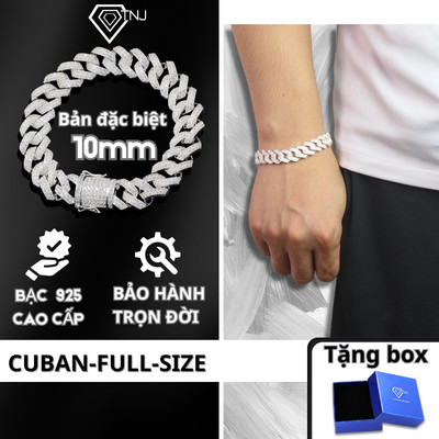 Lắc tay bạc nam Cuban đính đá bản đặc biệt 10mm sang trọng LTA0172 - Trang Sức TNJ