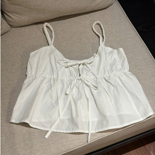 (ẢNH OLDSCHOOL) Áo 2 dây ren nơ hở ngực dây nhún chất xô mềm mát mùa hè RIVER TOP M112