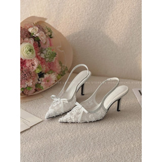 Giày Cao Gót MEYBANNI 7P Ren Hoa Nổi Thanh Lịch - D65