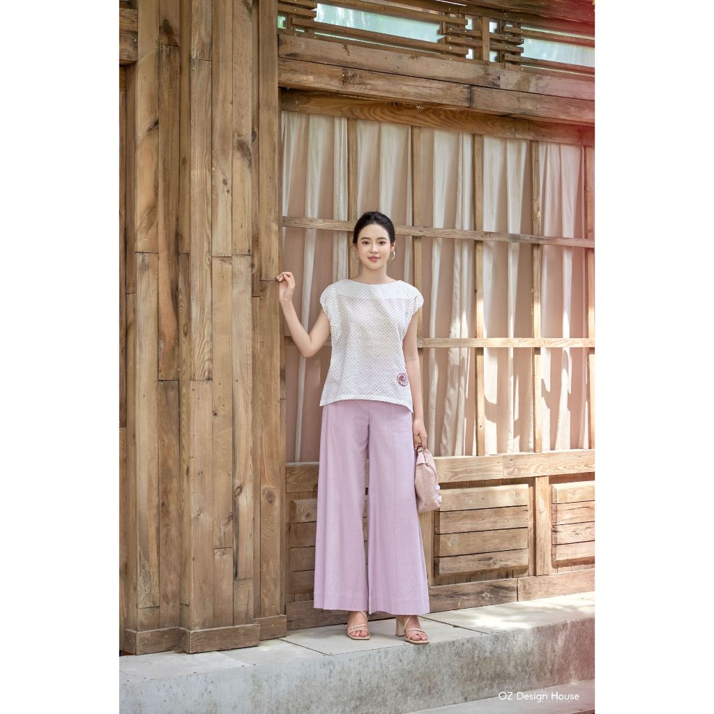 Quần suông OZ Design House QU08820SPR25 linen xước phá mảnh màu tím nhạt