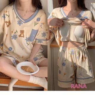 Bộ quần đùi áo tay lỡ RaNa có mút ngực cho nữ mặc ngủ mặc ở nhà mùa hè thoải mái mát mẻ