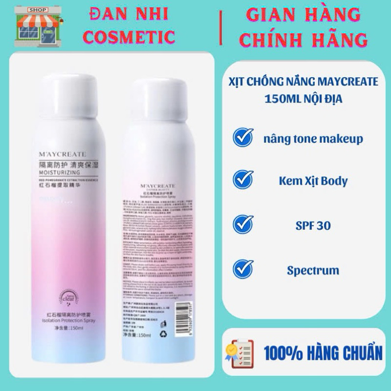 Xịt Chống Nắng MAYCREATE Chai 150ML