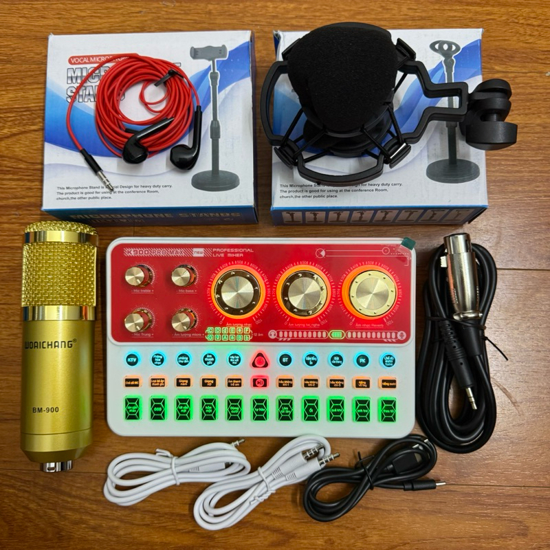 Siêu Phẩm 2025 Combo sound card K900 PRO MAX Và Mic BM900 huyền thoại tai nghe kẹp mic kẹo điện thoạ