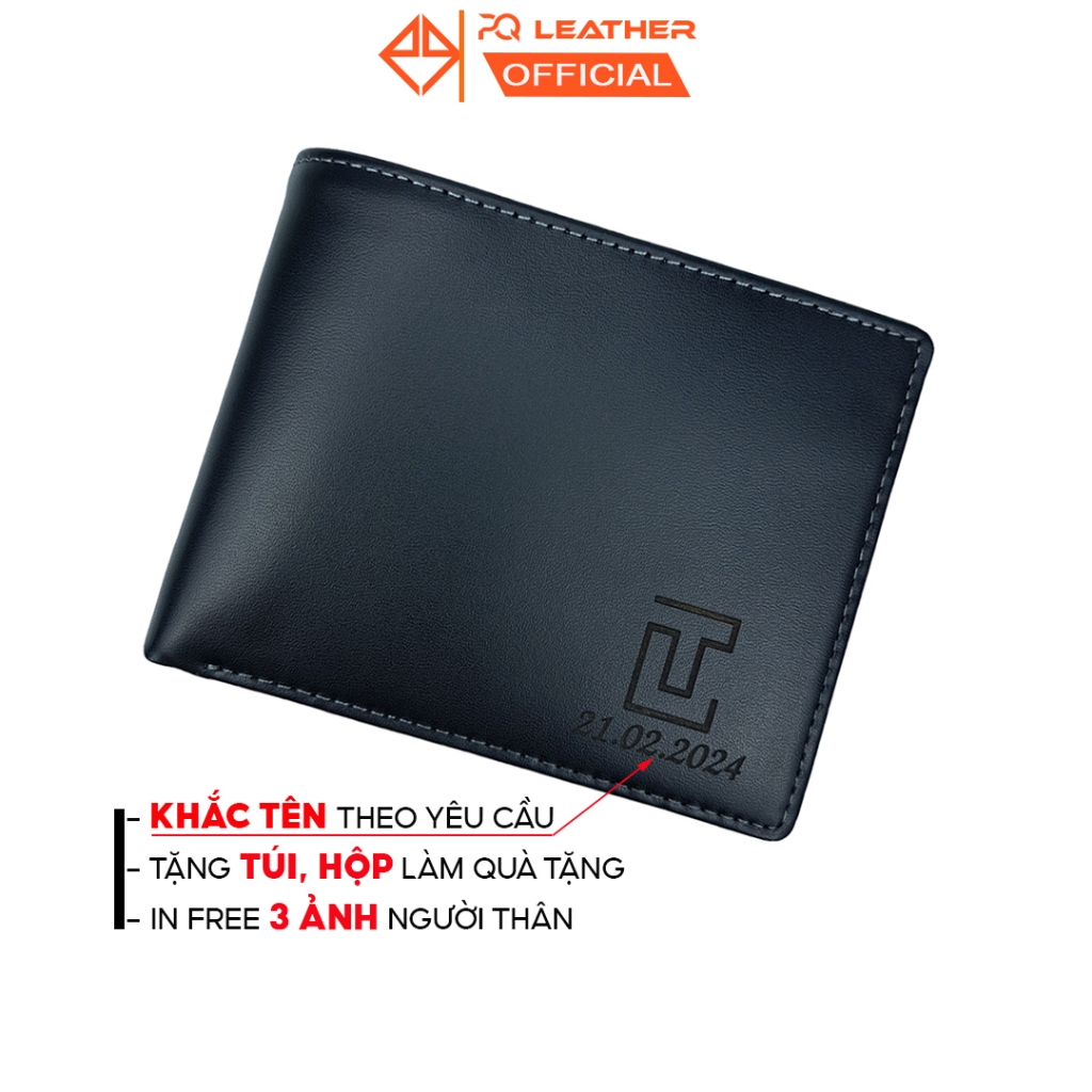 Ví Nam Khắc Tên Theo Yêu Cầu Da Bò Thật PQ Leather PV1, Tặng Túi, Hộp, In 3 Ảnh, Thiệp  Làm Quà Tặng