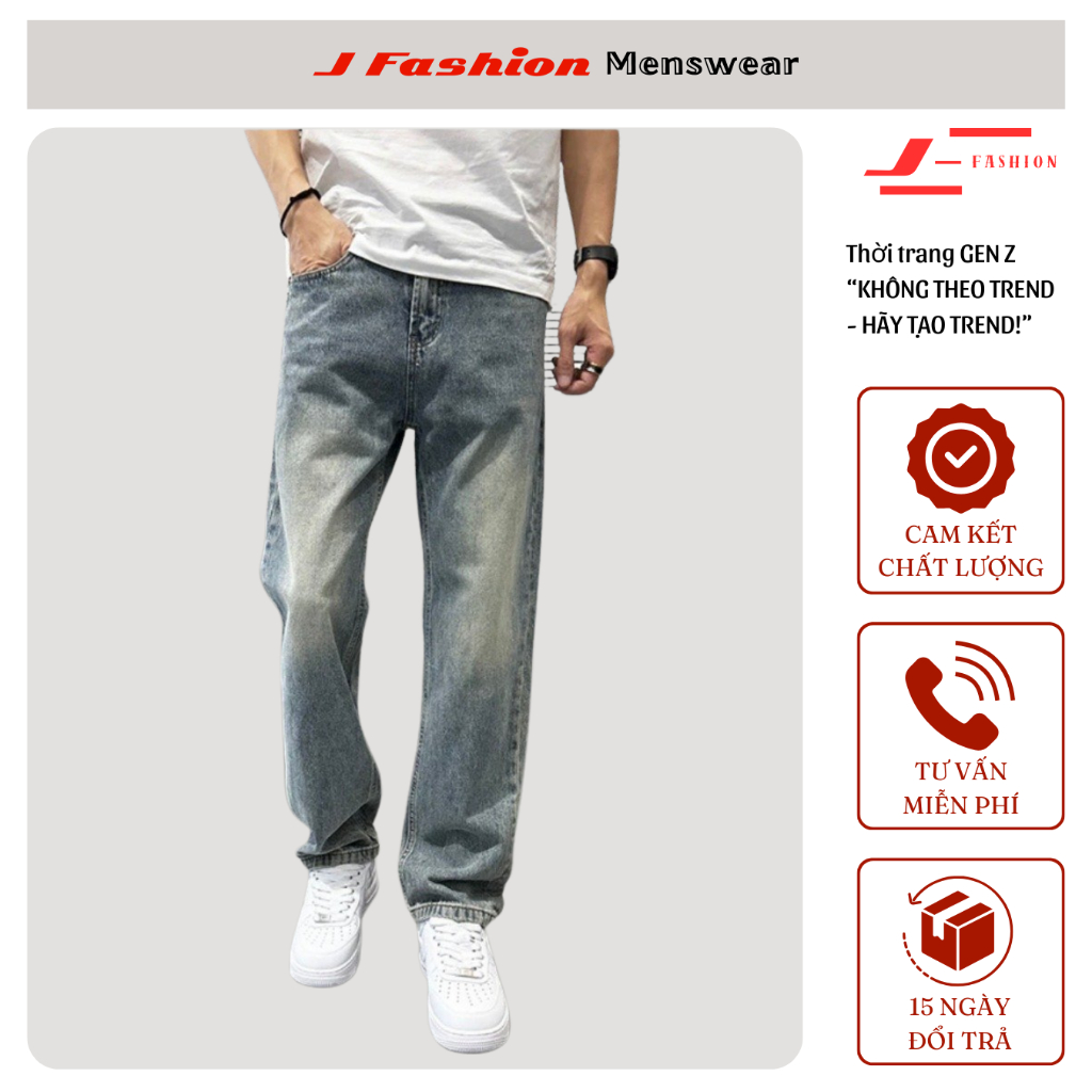 Quần Jean Nam Dáng Baggy Ống Suông Cạp Cao Wash Smoke 2 Màu Chất Vải Dày Dặn J_FASHION, HOTTREND | BigBuy360 - bigbuy360.vn