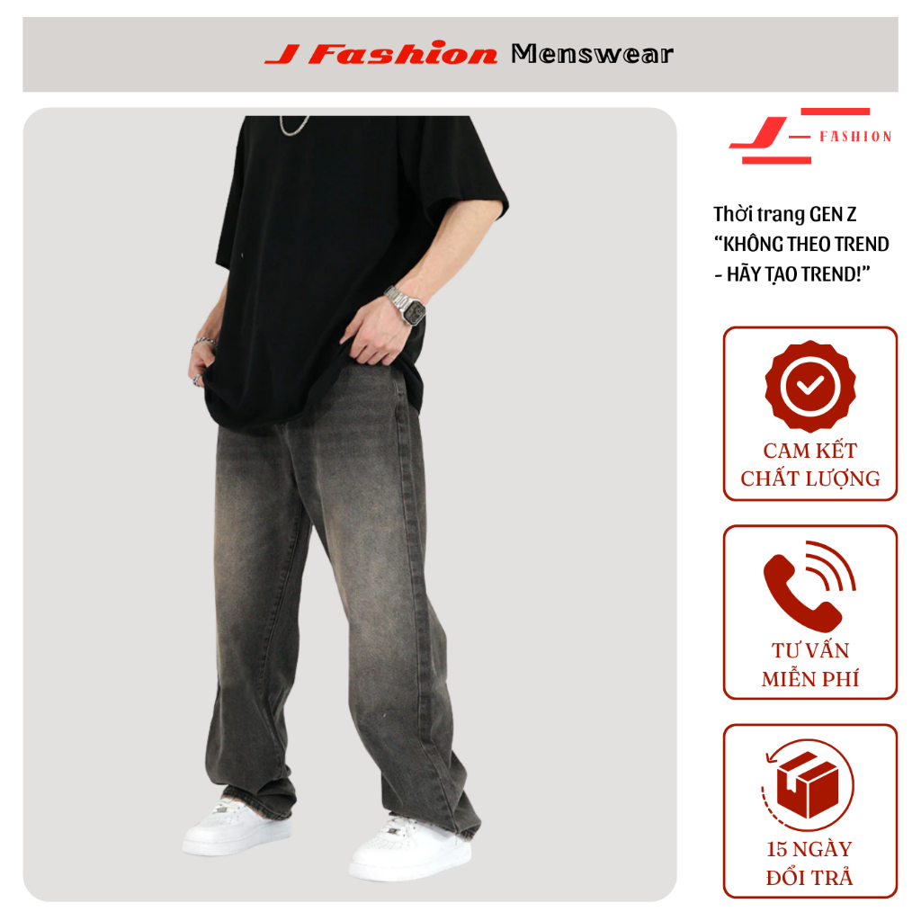 Quần Jean Nam Dáng Baggy Ống Suông Cạp Cao Wash Smoke 2 Màu Chất Vải Dày Dặn J_FASHION, HOTTREND | BigBuy360 - bigbuy360.vn
